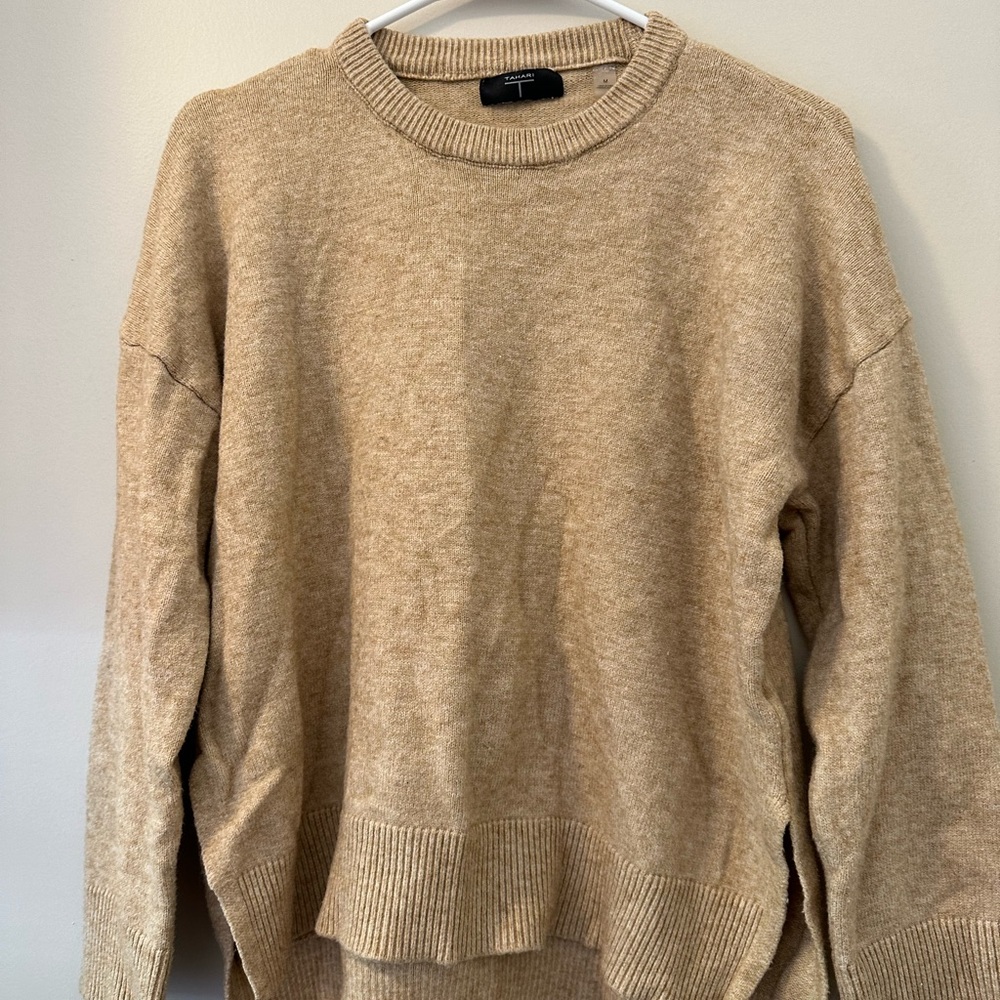 Tahari tan crew neck sweater